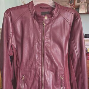 A.N.A. Moto Jacket Women's Size XL Maroon Vegan Leather Zip Pockets